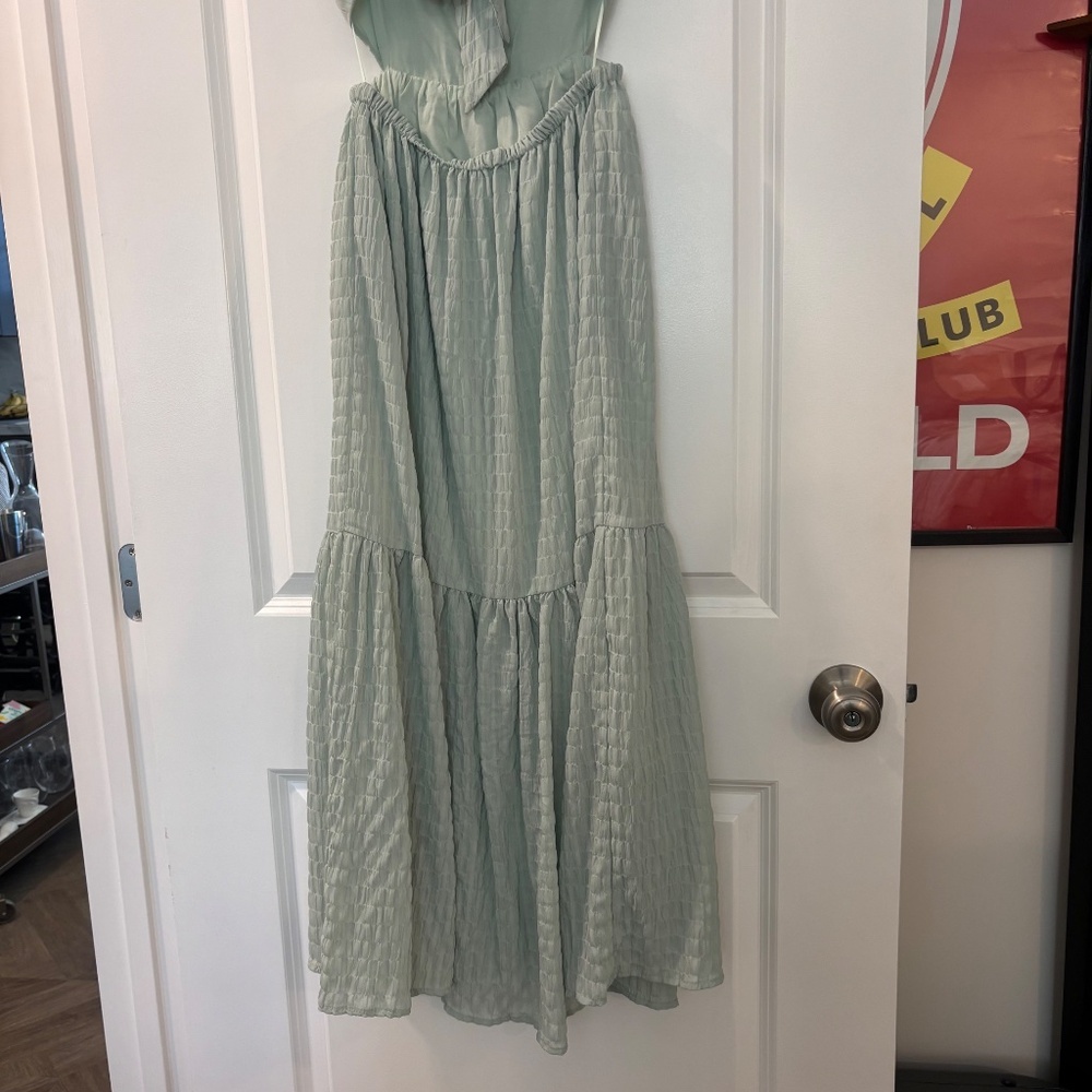 NWT Lush Dreamiest Darling Mint Smocked Tie-Back Tiered Midi Dress - Picture 10 of 12